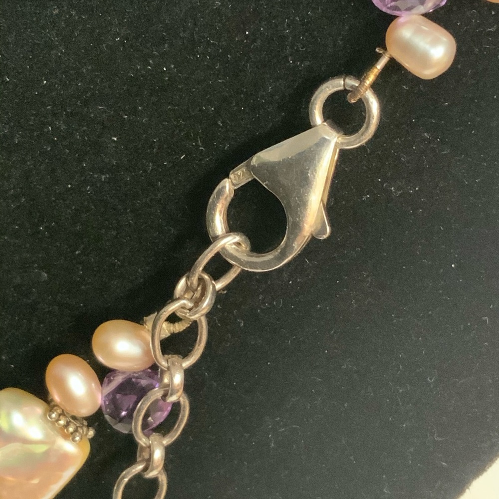 Vintage Sterling Silver Pearl Gemstone Necklace - Picture 6 of 9